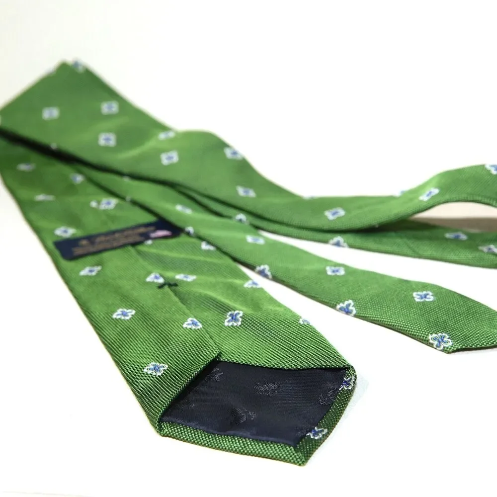 Brooks Brothers Makers Silk Tie Green White Floral Daisy Pattern Mens NecktieUSA